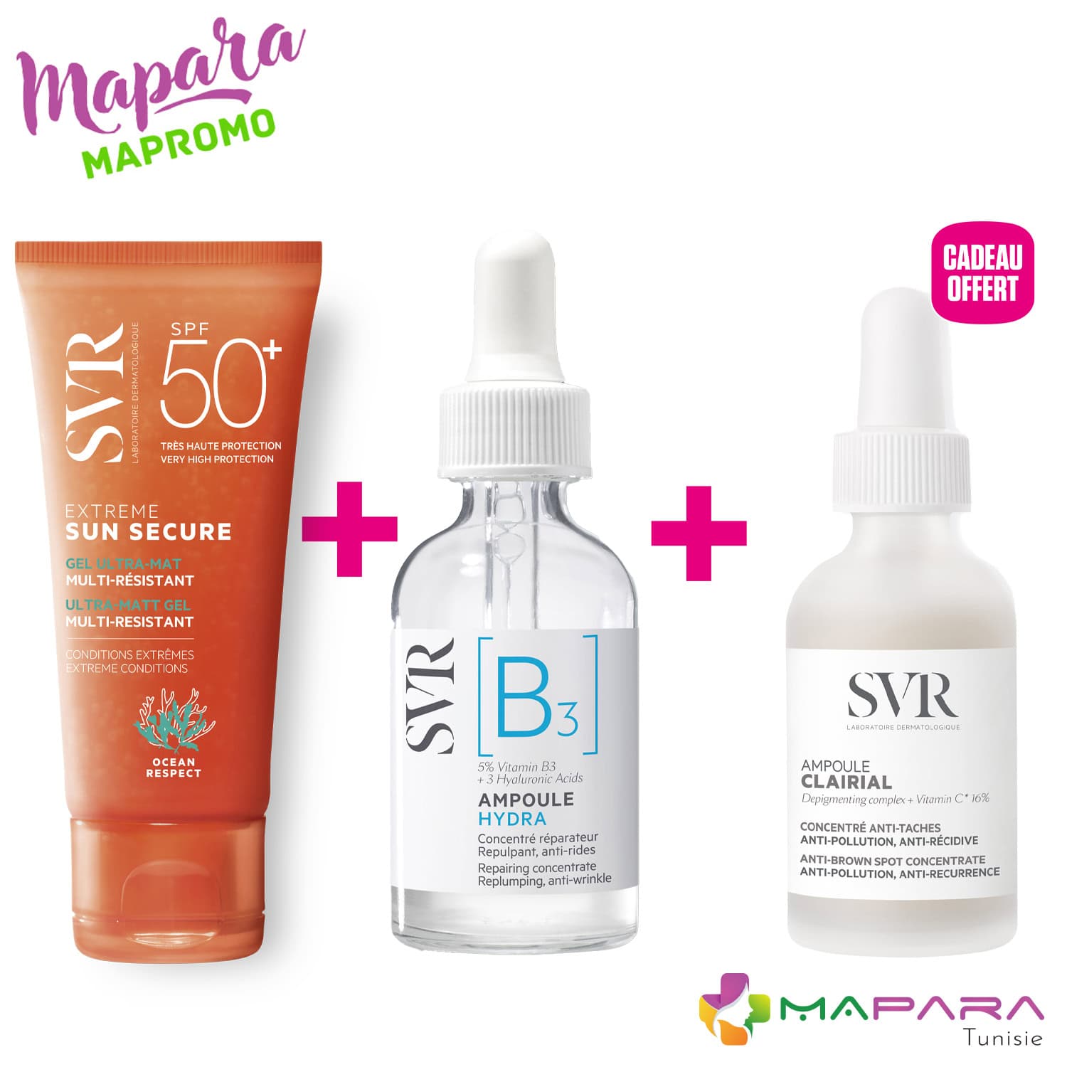 SVR Pack Haute Résistance Gel Ultra-Mat Extrême SPF50+ + Ampoule B3 + Ampoule Clairial Offerte