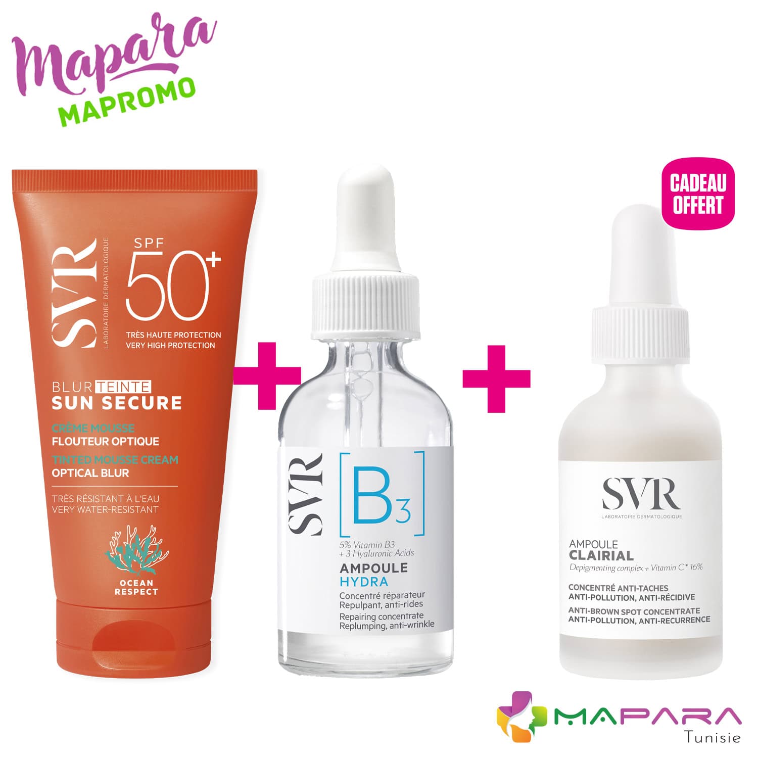 SVR Pack Perfecteur et Hydratation Blur Teinté SPF50+ + Ampoule B3 + Ampoule Clairial Offerte