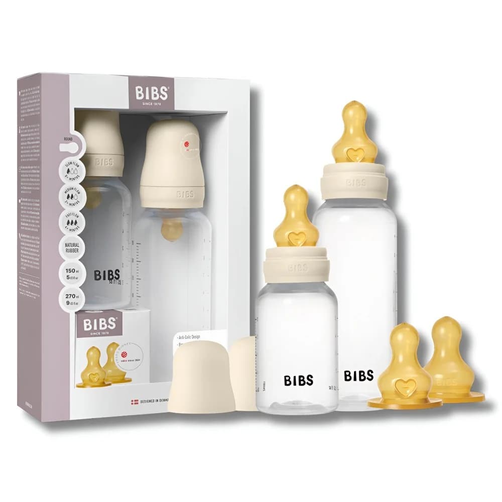 BIBS Set évolutif 2 biberon PP sans BPA 150ml/270ml avec tétines en latex – Ivory