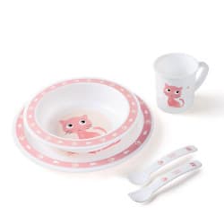Coffret repas bébé - Canpol Babies - Set 5 pièces - Chat - rose