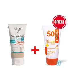 Pack - Roncey Sunshield Crème solaire SPF50+ teinté 01 peaux normales à mixtes + Biosun Crème solaire SPF50+ invisible (offerte)