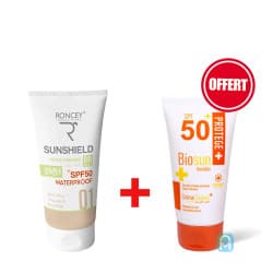 Pack solaire - Roncey Sunshield Crème solaire SPF50+ teinté 01 peaux grasses + Biosun Crème solaire SPF50+ invisible (offerte)