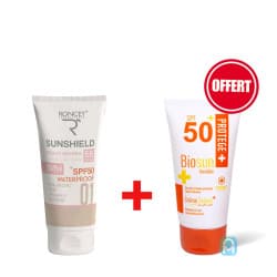 Pack solaire - Roncey Sunshield Crème solaire SPF50+ teinté 01 peaux sèches + Biosun Crème solaire SPF50+ invisible (offerte)