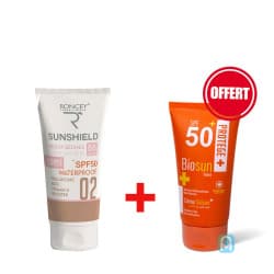 Pack solaire - Roncey Sunshield Crème solaire SPF50+ teinté 02 peaux séches + Biosun Crème solaire SPF50+ teinté (offerte)