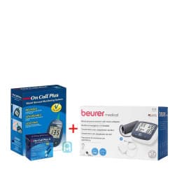 Coffret Beurer - Tensiomètre BM40 avec adaptateur secteur + On Call Plus - Appareil & Bandelettes B/50