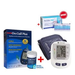 Coffret - autotensiomètre Spengler SPG 440 + glucomètre On Call Plus + 35 bandelettes + lingettes Alcoo pad