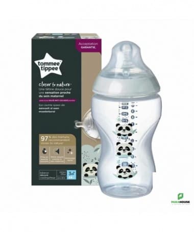 TOMMEE TIPPEE CLOSER TO NATURE BIBERON 340ML - Panda Gris