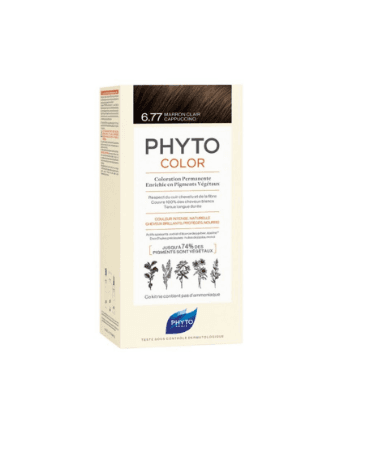 Kit de coloration permanente enrichie en pigments végétaux 6.77 marron clair cappuccino - Phytocolor