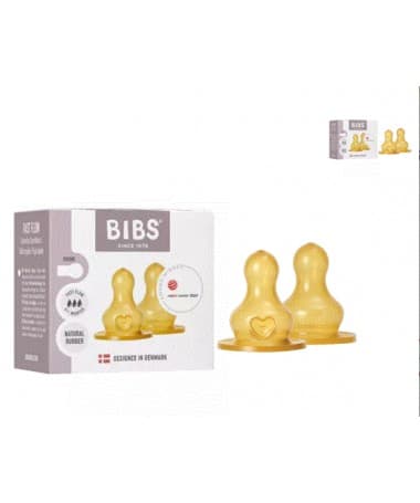 BIBS 2 TETINES RONDES LATEX BIBERON A DEBIT LENT 4M+