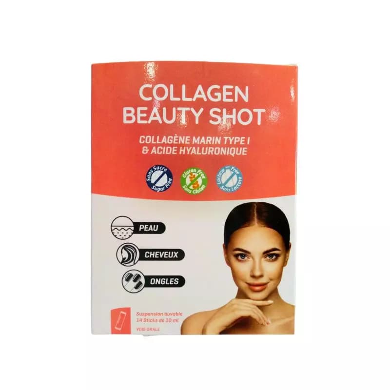 Collagen Beauty Shot Collagène Marin 1&acide Hyaluronique, 14sticks