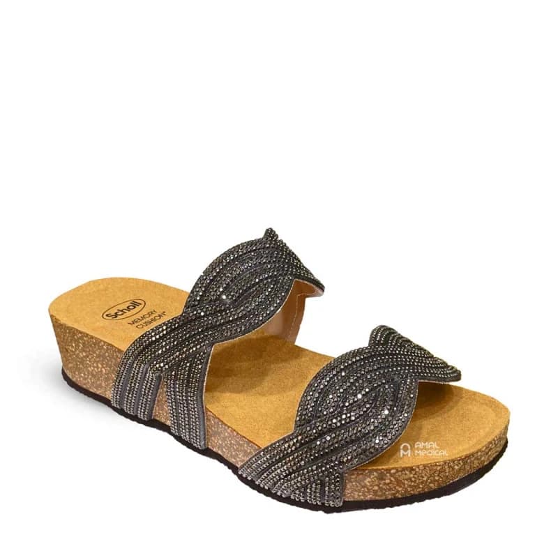Scholl Vegas 2 Straps - Claquette Orthopédique Femme - étain