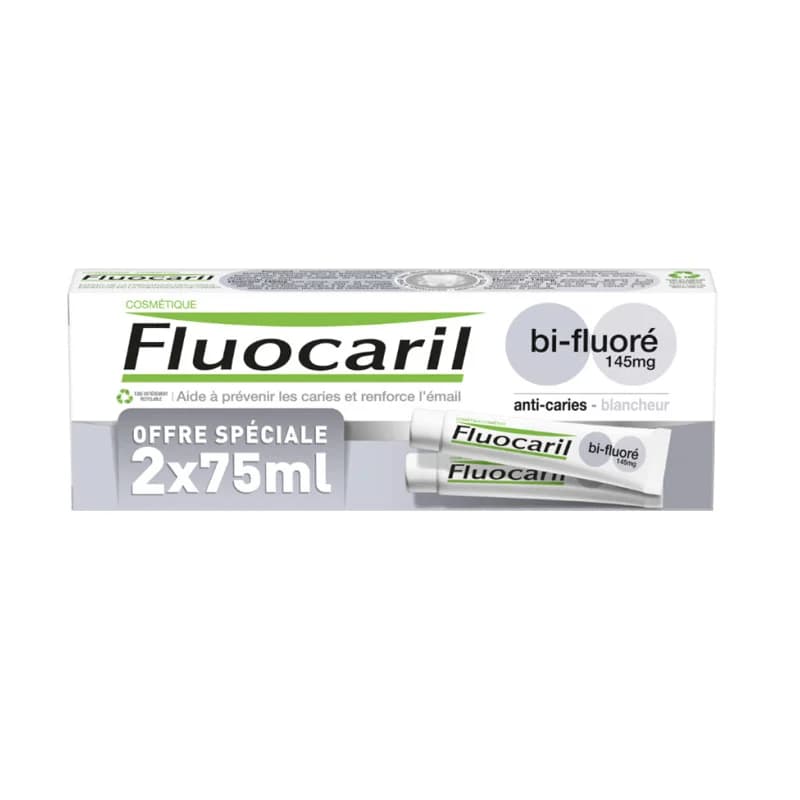 Fluocaril Dentifrice Bi Fluore 145 Mg - Anti Caries Et Blancheur - Lot De 2 X 75ml