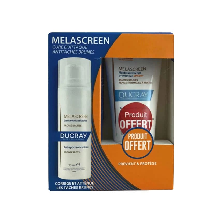 Ducray Melascreen Coffret Promo Concentre Anti Taches 30ml + Fluide Anti Taches Protecteur Spf50+ 50ml Offert