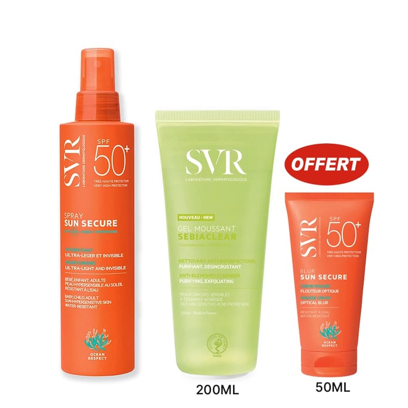 Svr Pack Promo Sun Secure Spray Solaire 200ml + Sebiaclear Gel Moussant 200ml + Sun Secure Blur Invisible Spf50+ 50ml Offert