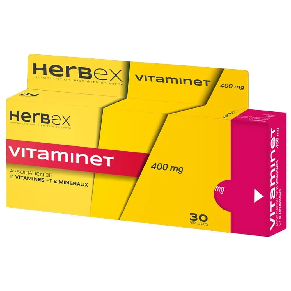 Herbex Vitaminet 400mg - 11 Vitamines Et 8 Mineraux - 30 Gelules