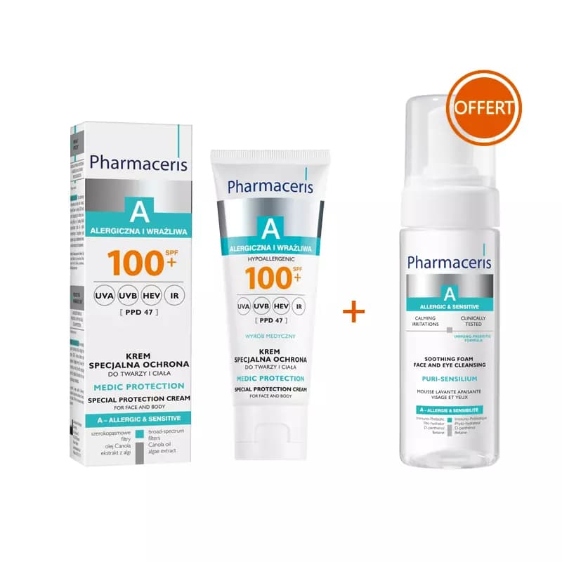 Pharmaceris Creme Solaire A Medic Protection Ecran Spf100 75ml + Mousse Nettoyante 150ml Offerte