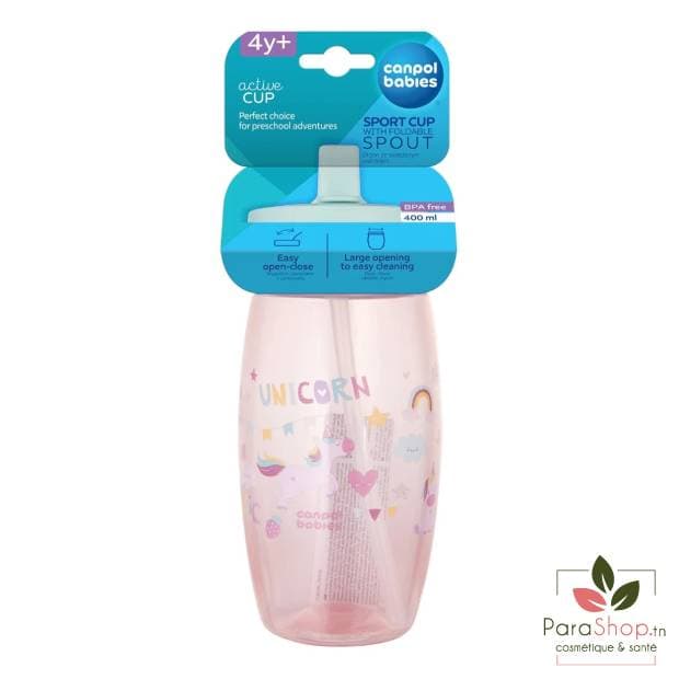 CANPOL BABIES Gourde avec Bec Pliable 400ML - 56/618 - Licorne Rose