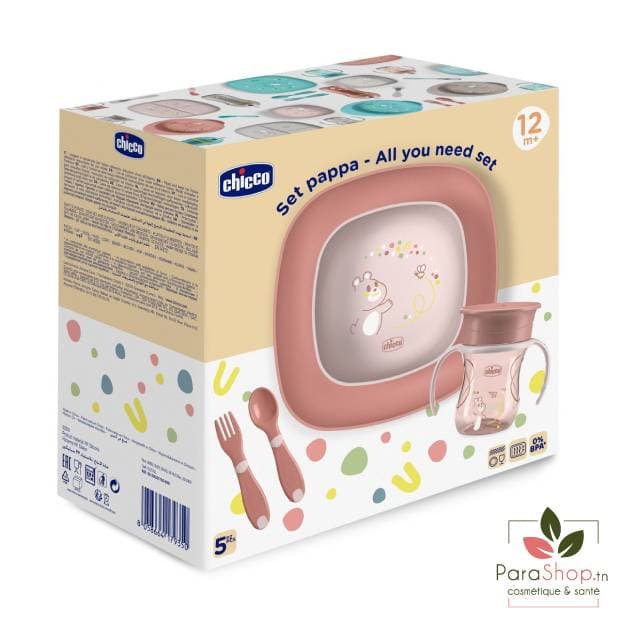 CHICCO COFFRET REPAS KIT 5P 12M+ - Rose