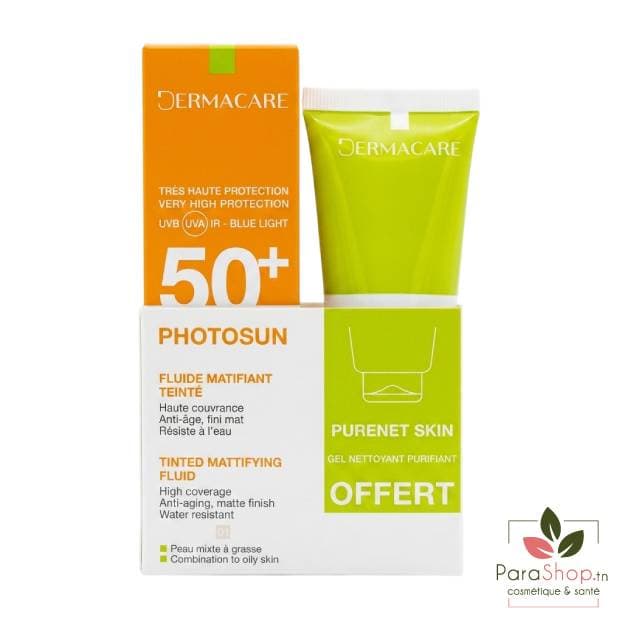 DERMACARE PHOTOSUN PACK FLUIDE MATIFIANT TEINTE 01 + Gel Purifiant 50ML OFFERT