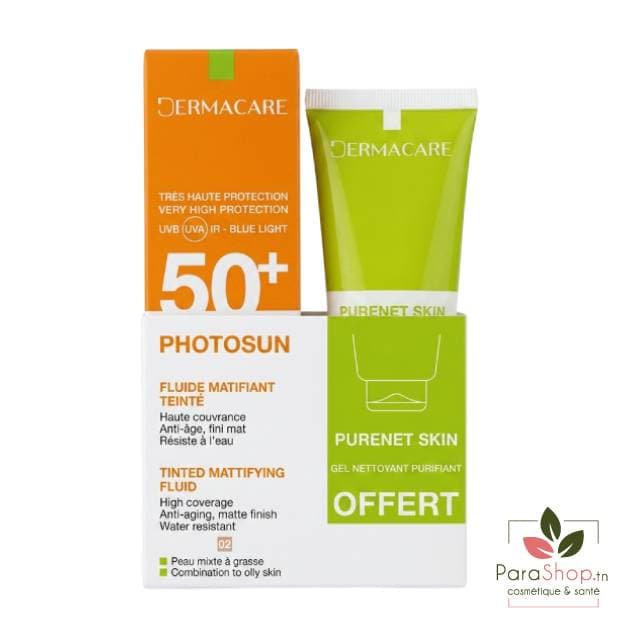 DERMACARE PHOTOSUN PACK FLUIDE MATIFIANT TEINTE 02 + Gel Purifiant 50ML OFFERT