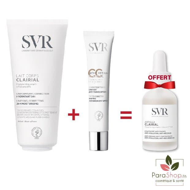 SVR CLAIRIAL PACK Lait de Corps 200ML + CC Creme MEDIUM SPF50 + Ampoule anti Taches Gratuite